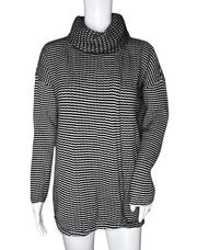 Cabi Sweater Womens Small Black White Geometric Fergie Split Turtleneck Neutral