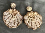 NEW White and Gold Beaded Sea Shell Lisi Lerch Statement Earrings