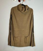 Dennis Basso camel tan knit poncho cape sweater