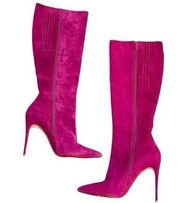 Christian Louboutin Suede Magenta Pointed Toe Mid Calf Boots Size 39.5