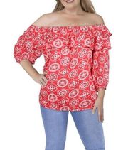 Vince Camuto Women’s Red Ruffled Printed Off-The-Shoulder Top White Berry NEW XS