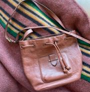 Olivia Bucket Bag Drawstring Shoulder or Crossbody in Cognac leather