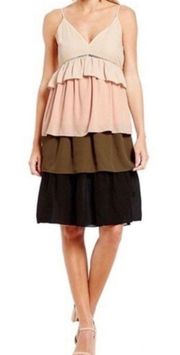 NWT  Blush Stripe Layer Tiered Ruffle Knee-Length Dress- Size Large