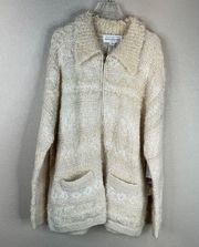 Jones New York Women's Hand Knit Full Zip Cardigan Long Sleeve Cream Size L NWT