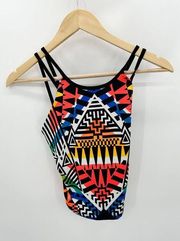 City Streets Black Bright Vibrant Geometric Print Tankini Women's Size Small S