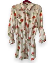 Miss Me Y2K Cream Floral Lightweight Boho Summer Tunic Blouse Top Small