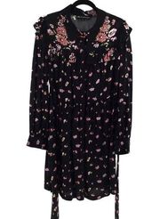Jill Jill Stuart black floral ruffed boho dress