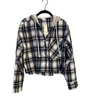 NWT  by Francesca's Womens Crop Top hooded plaid button down size M