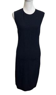 Vince Ribbed Pencil Dress Navy Fitted Sleeveless Knit Crew Neck Sheath Size M