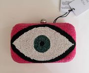 Eye Beaded Box Clutch, Pink