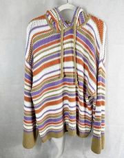 Rebecca Taylor Chevron Hooded Soft Cotton Knit Sweater Size XL