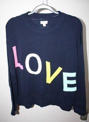 Crown & Ivy LOVE Women's Pull Over Sweater Size PM Navy Blue Cotton Long Sleeve