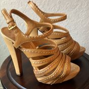 : Strappy Tan Platform Heels- 5.5