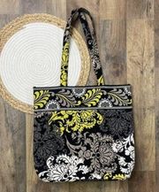 Vera Bradley Baroque Tote Bag Black Yellow Commuter Laptop Shoulder Tote