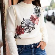 Peach Love Cream Spider Web Sequin Sweater  Size Small