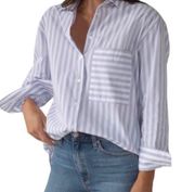 AYR The Deep End Oversized Button Down Blouse Collared Lavender Stripe