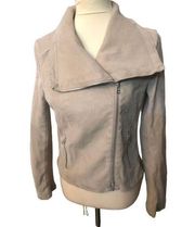 Miami faux suede motto taupe asymmetrical jacket with zipper closure size S