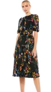 NWT  Floral Pattern High Neck Belted Midi Dress Size 16