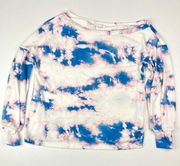 Lelis Collection | White Blue Cloud Tie Dye Off-One-Shoulder Sweater Top S NWT