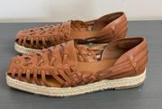 Sam & Libby Asha Espadrille Saddle Brown Leather Slip On Huarache Sandals Size 9