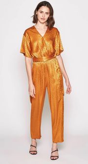 NWT  Tau Leopard Print Copper Satin Jumpsuit