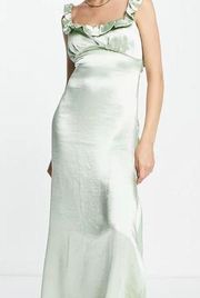 NWOT Topshop ruffle cami mid-maxi dress with cross back in sage