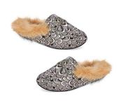 INC Velvet & Jacquard Faux Fur Slippers Silver & Gold Women’s US Size XL 11/12