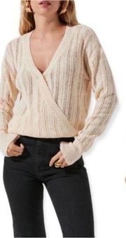 Astr the Label Faux Wrap Cream Sweater Thin Knit NWT XS
