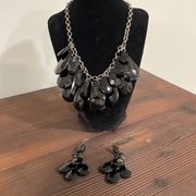 Lee Angel black teardrop beaded layered statement necklace and matching earrings