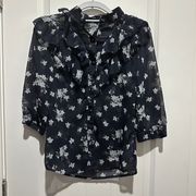 Los Angeles ruffled collar floral sheer blouse