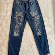 Topshop Moto Hayden Distressed Ripped Wide Leg Jeans Light Wash Size 26