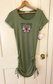 Nwt  antisocial butterfly bodycon olive green dress