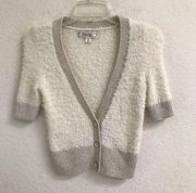 Decree Y2K fuzzy crop short sleeve button front sweater M