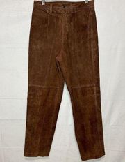 Vintage Liz Wear 100% Leather Suede Pants Size 10 (30x31) Brown High Waist 90s