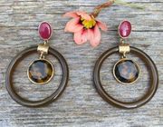 Chicos Tortoise Circle Hoop Earrings with Magenta Circle Posts. EUC!