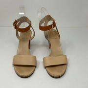 Chloe Genuine Leather Bicolor Ankle Strap Open Toe Sandals High Heels Shoes Tan