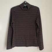 brown and beige striped prima cotton mockneck long sleeve top size S