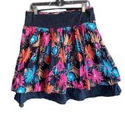 Angie Black Floral Print Tiered Hem Mini Skirt. Size Medium.