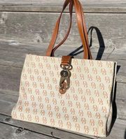 Dooney & Bourke ivory and brown monogram tote purse