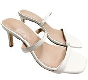 BCBGeneration Sandals Womens Size 7.5 White Leather Square Toe Slip On Heels