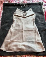 Abercrombie & Fitch Grey Satin Cowl Neck Halter Dress