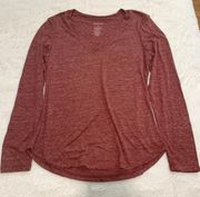 Red Maroon V Neck Long Sleeve Shirt Small