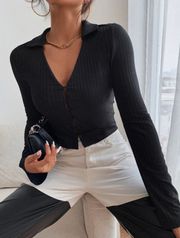 SheIn Black Button Up Crop Top