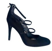 Chrissy Suede 3 Strap Black Pumps size 7.5