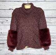 Bebe NWT Size XS Purple Adley Luxe Faux Fur Cuff Turtleneck Pullover Sweater