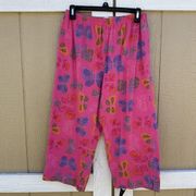 Fresh Produce Pink Butterfly Cropped Capri Pants Women's Size Medium Cotton USA