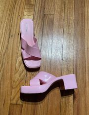 Pink Jelly Platform Heels Open Toe Crisscross Barbie Coquette Pastel Vintage y2k Jelly Slipon Band Slides Sandals Bubblegum Chunky Block