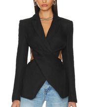 L'Academie Emmy Cut Out Blazer Black XXS Fitted Designer Cocktail Linen Work NEW