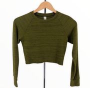 American Apparel Olive Marl Stretch Cropped Long Sleeve Top Shirt