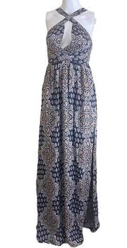 L'Agence  Paisley Print Navy Blue V-Neck Maxi Dress Size Small NWT